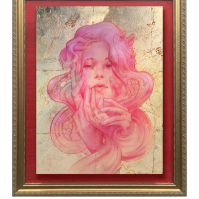 "Venus" 11x14 (SOLD) a painting in red, resin, and gold by Marc Scheff